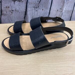 RASOLLI Womens Galy Black Glitter Patent Footbed Sandal Size 9.5